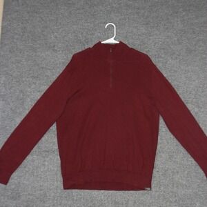 Eddie Bauer Sweater Mens L Burgundy Quarter Zip Cotton Merino Wool Casual Winter